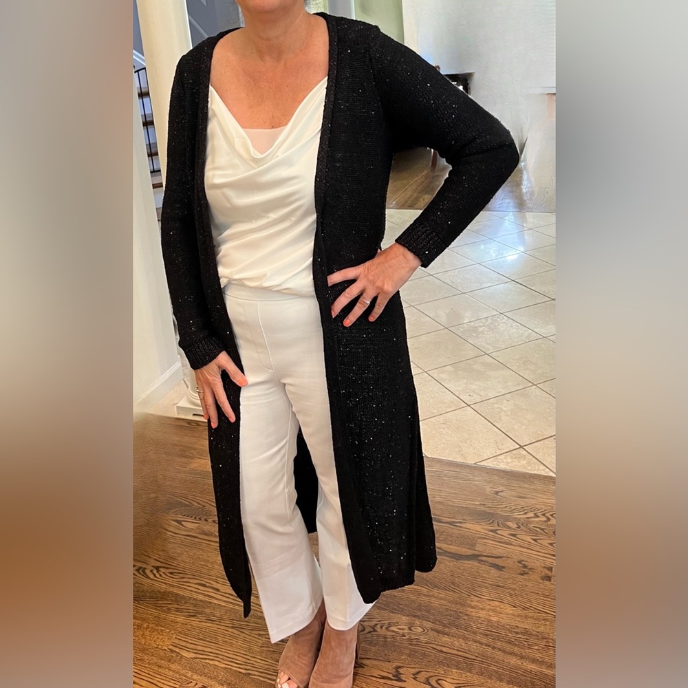 Long black sparkle sweater WHBM Size M